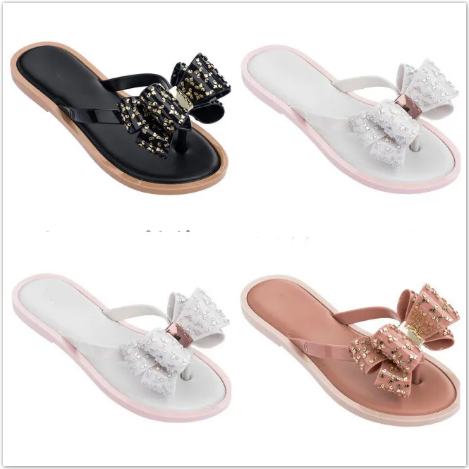 

Melissa's new slippers Korean version bow tie flat sandals flip-flops for ladies non-slip holiday beach shoes
