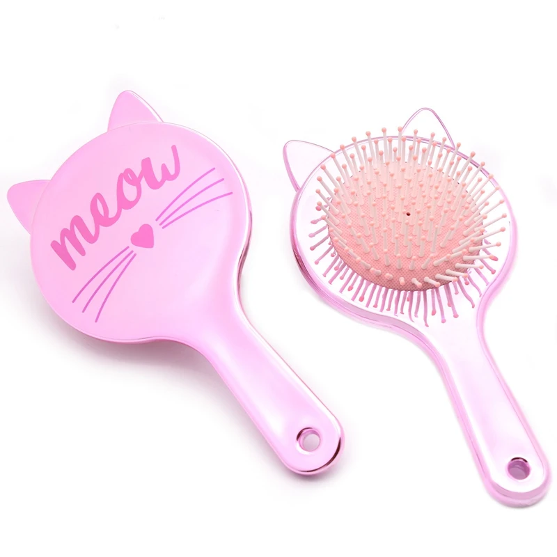 Custom logo cat shape style scalp massager paddle hair brush comb private label straight hair comb