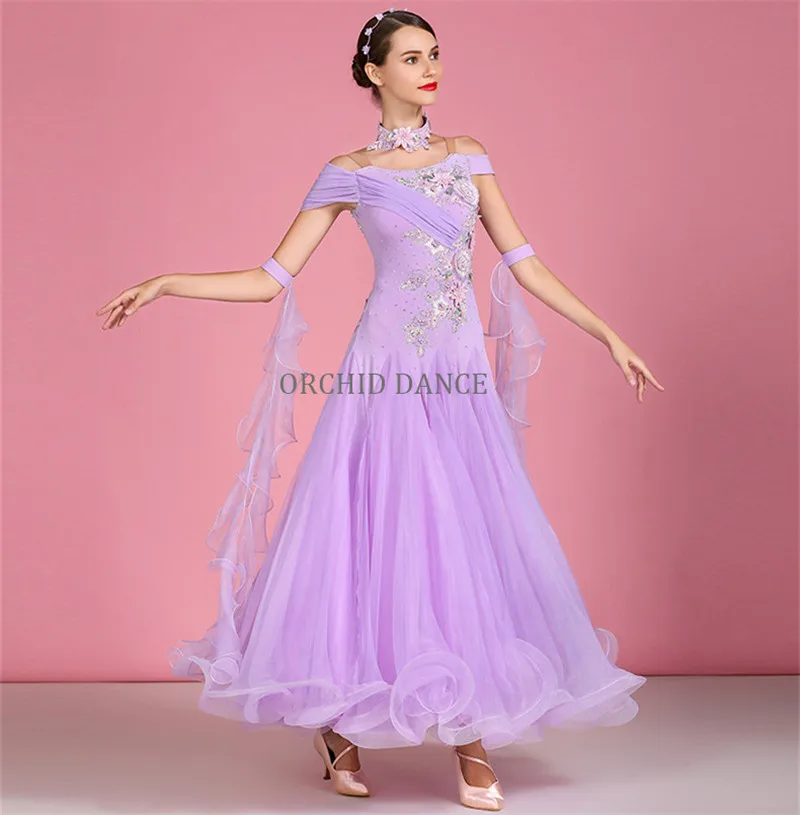 
High Quality Lavender International Standard Ballroom Dance Dresses Competition Women 