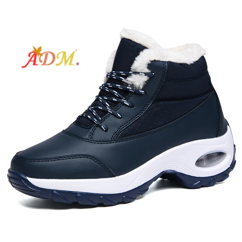 

ADM 2021 Autumn/ Winter Plus Velvet Cushion Shoes Lace Up Walking Increase Warm Boots Leather Sneakers Outdoor Boots Men Women, 2 colors