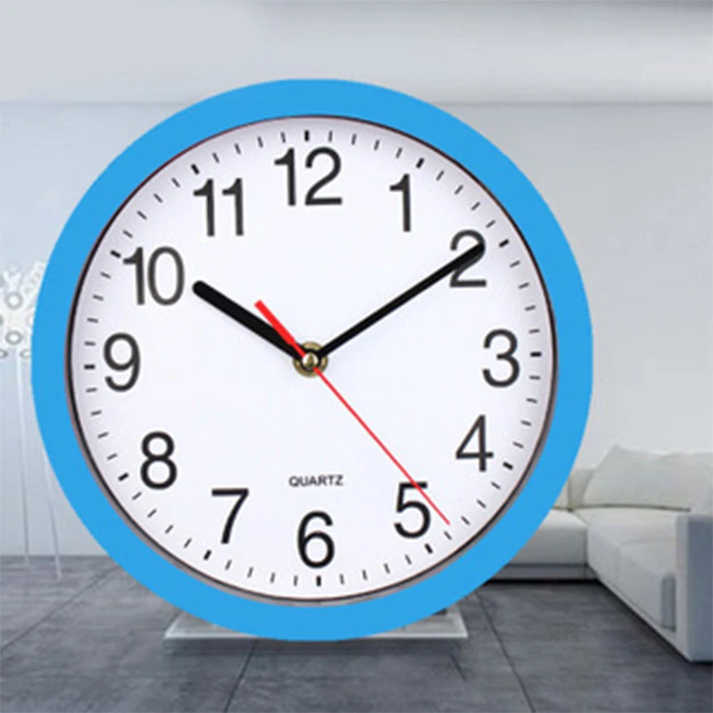 

Simple round 8 inch white background clock clock study kitchen living room mute scan 22 cm quartz wall clock, Black golden silver