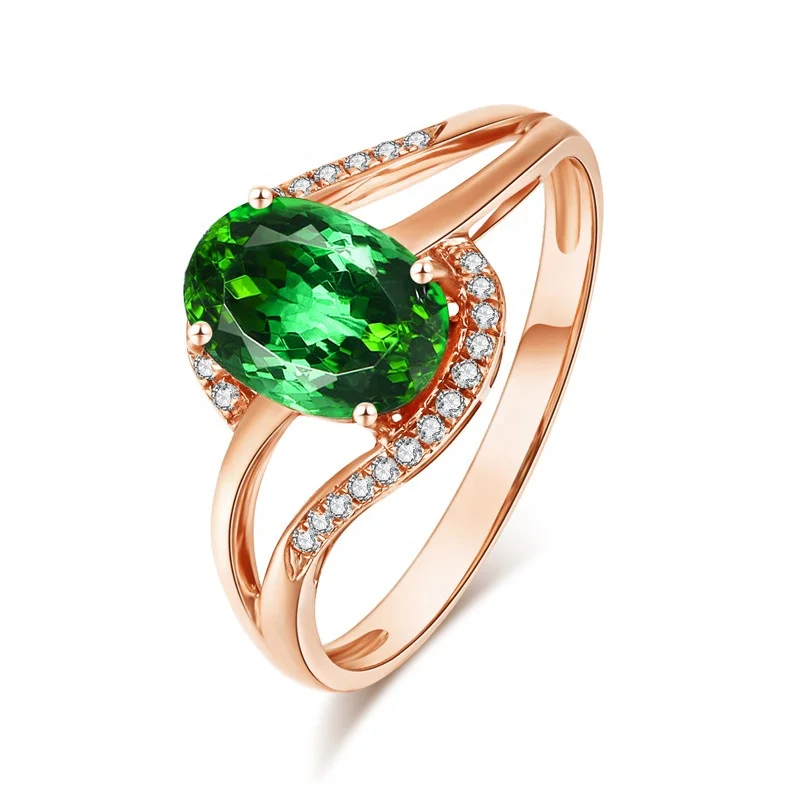 

New high-end women's jewelry inlaid zircon opening adjustable ring emerald cut natural green gemstone rose gold ring