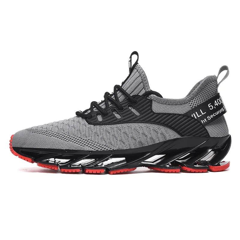 

Casual men's thick-soled sneakers trendy elastic cushioning flying woven running shoes, Black