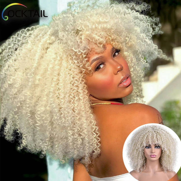 

African Synthetic Ombre Cosplay Wigs High Temperature Short Hair Afro Kinky Curly Wigs With Bangs For Black Women