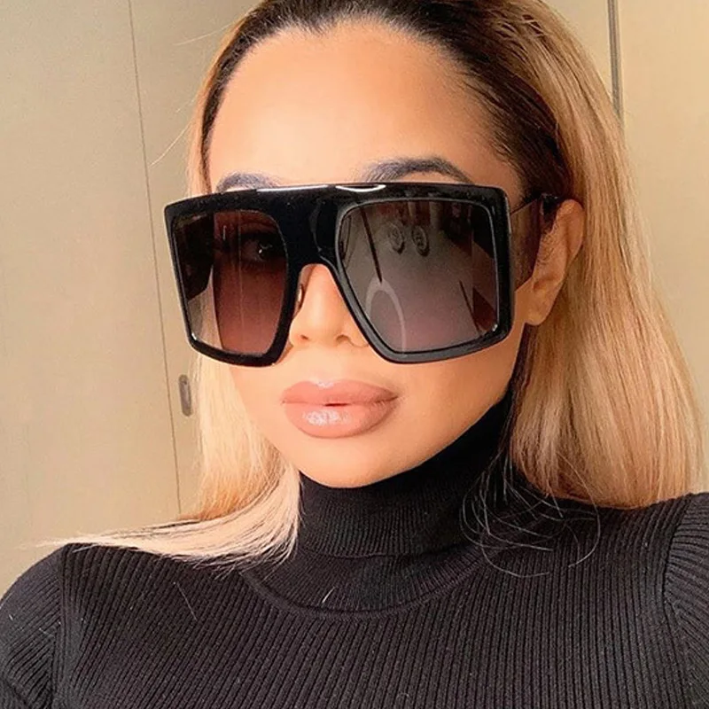 

MJ-0080 2021 The European And American Fashion Big Box Thick Edge Character Double Color Oversized Square Sunglasses Retro