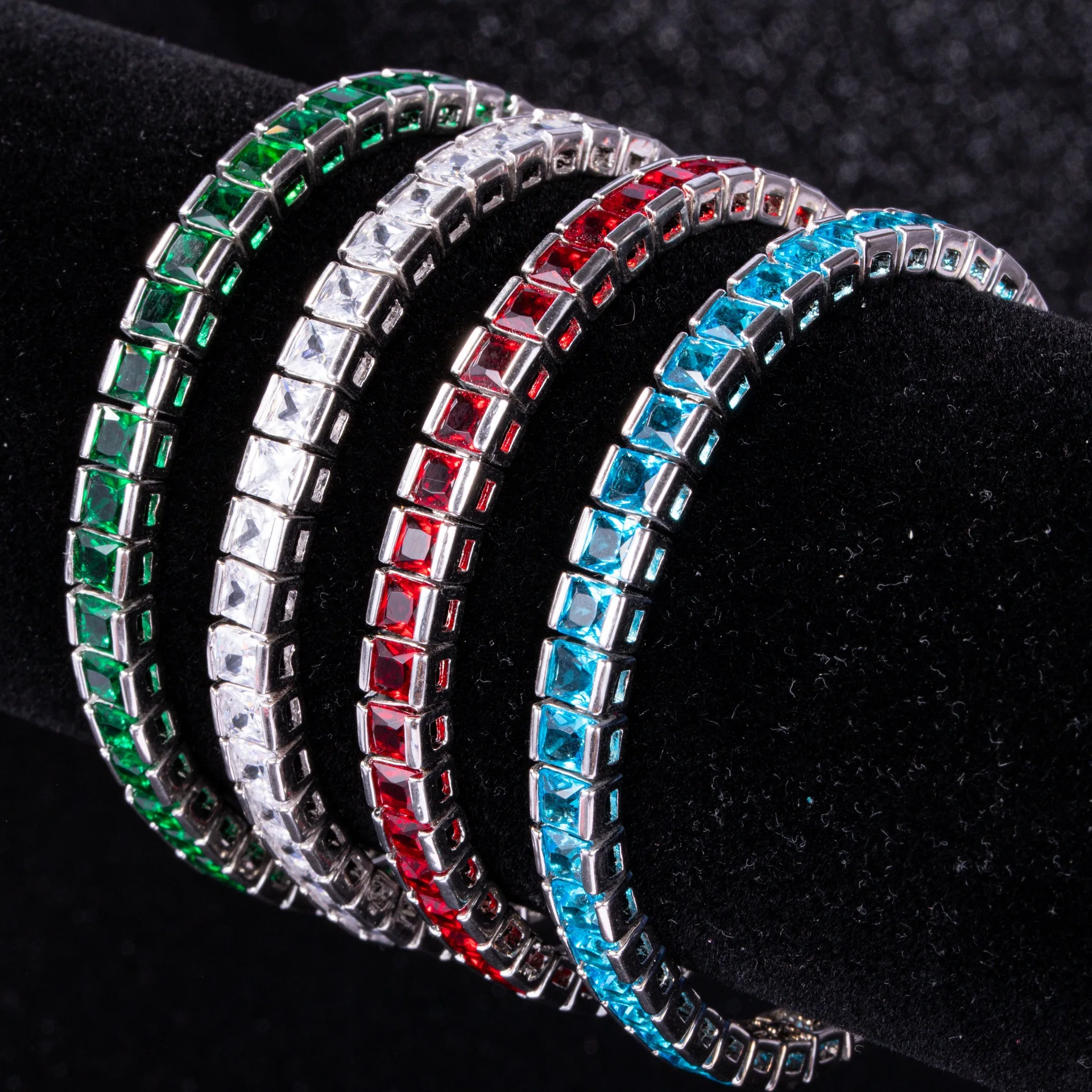 

White Silver Gold Plated Iced Out CZ Chain Jewelry Tennis Bracelet Mens Hip Hop Diamond Tennis Chain for Women, Gold/silver/red/blue