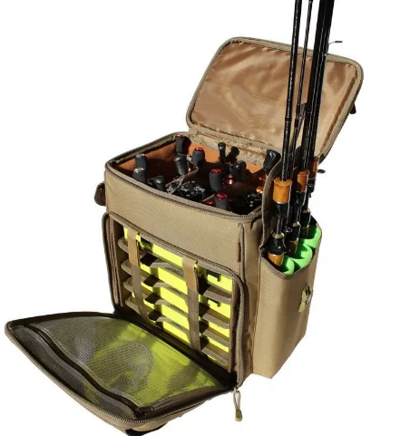 

Hot Selling Nylon Waterproof Large Capacity Tackle Storage Bag Set Fishing Tackle Backpack with 5 Trays Bait Box, Khaki, black, army green