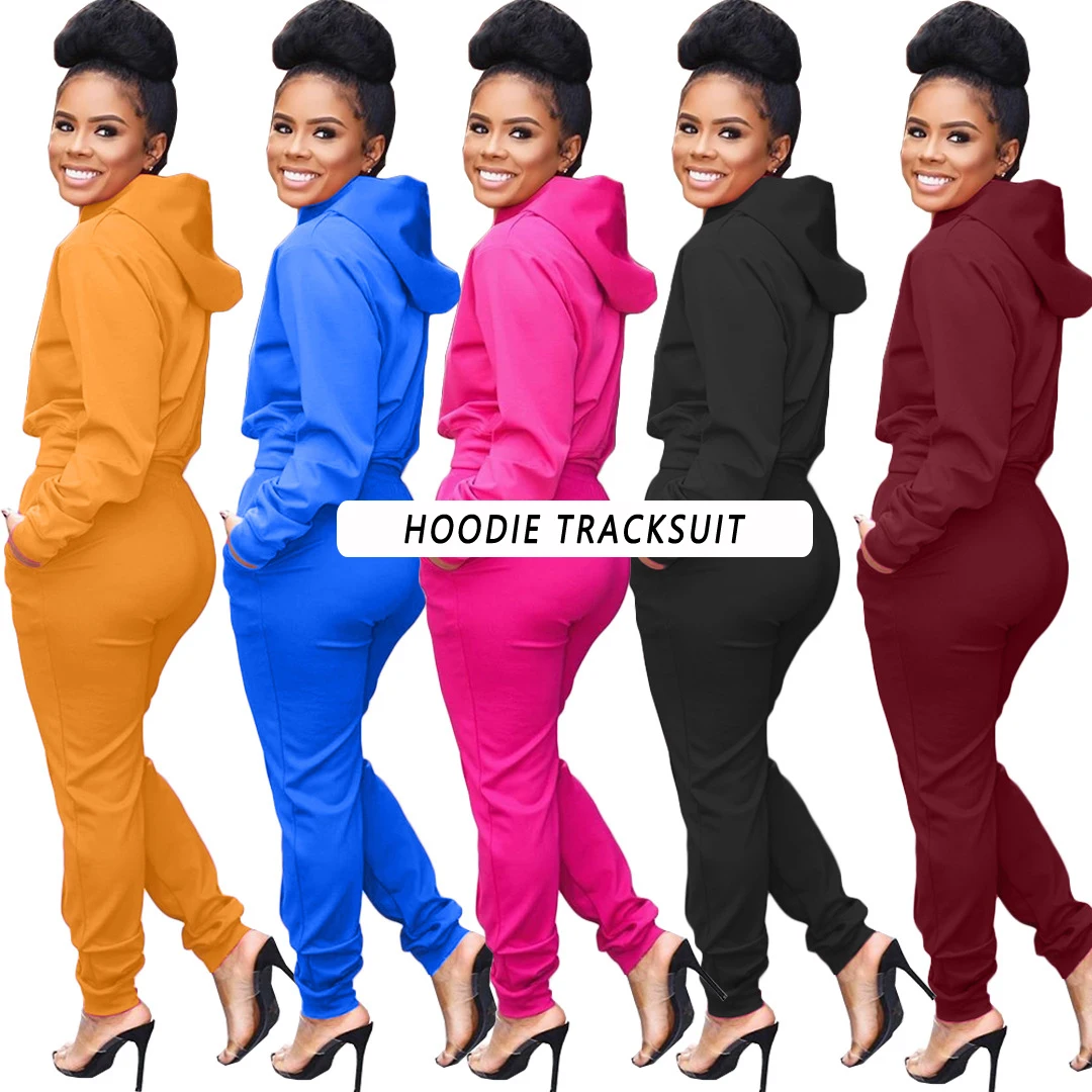 

Hot Sell Custom Logo Private Label Slim Fit Hoodie Jogging Suit Women Plain Long Sleeves Sweat Suit Set Tracksuit Sweatsuit, Picture shows or customized