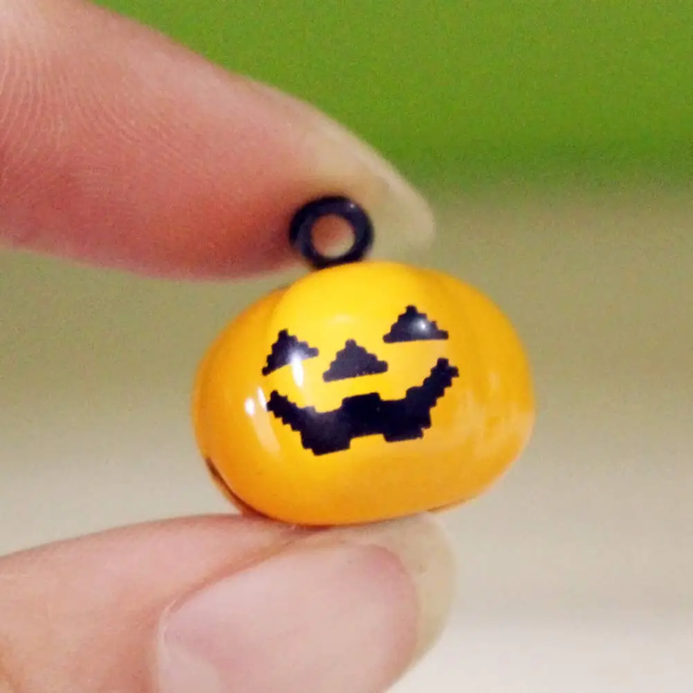 

New arrival Halloween decoration costume cartoon copper orange color skull pet accessories pumpkin faces jingle bells, Customized color