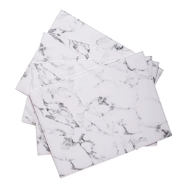 

European-style PU Marble Placemat Western Non-slip Heat Insulation Pad Hotel Table Mat, White black