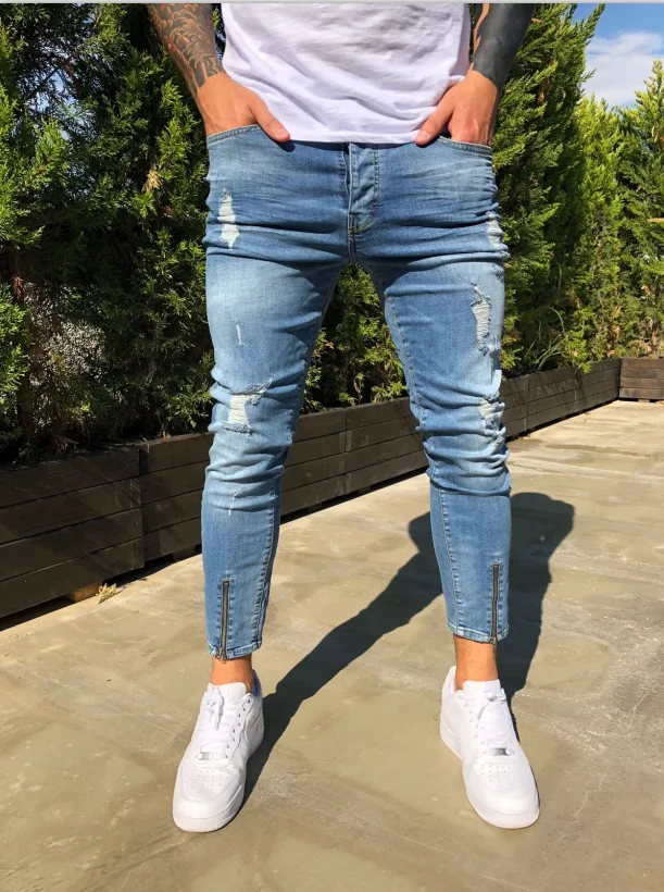 light blue damage jeans for men