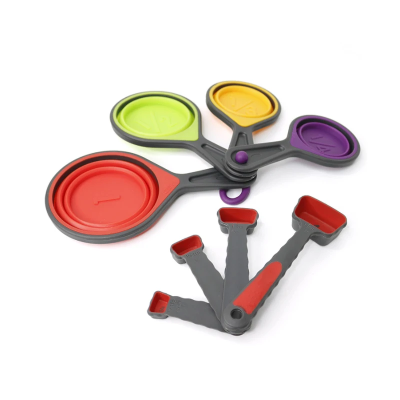 

8 pieces portable 4 in 1 collapsible silicone pp handle measuring cups and spoons set, Colorful