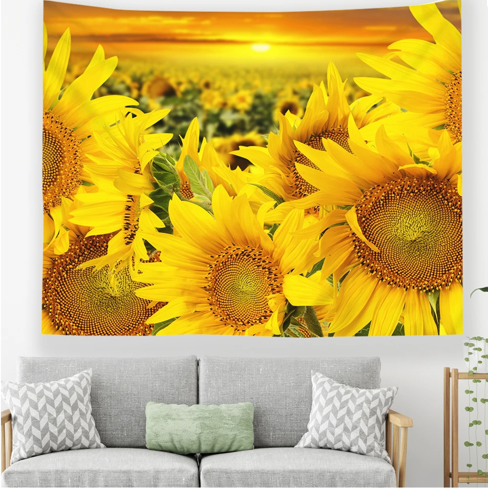 Sunflowers Printed Tapestry Wall Hanging Natural Scenery Tapestry Art Home Decor 