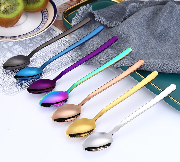 

Food grade 304 stainless steel fruit apple scraping spoon baby feeding spoon for home, Silver, gold, rosegold, colorful, black