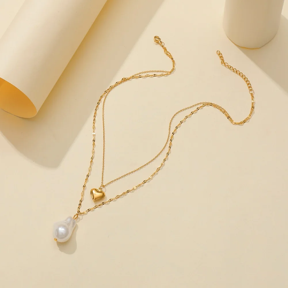 

Trendy Jewelry Heart Imitation Pearl Multi-Layer Necklace Set for Women Jewellery Factory Wholesale, Picture shows