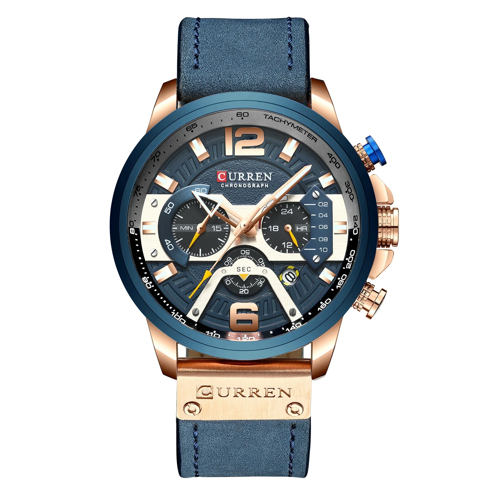 

Top Brand Men Luxury Watch Curren 8329 Chronograph Blue Leather Band Waterproof Sport Quartz Watches