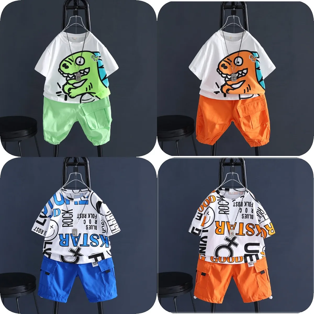 

2022 Summer children's clothing New children's short sleeve suit hollow pure cotton clothes boys' clothing baby two-piece set