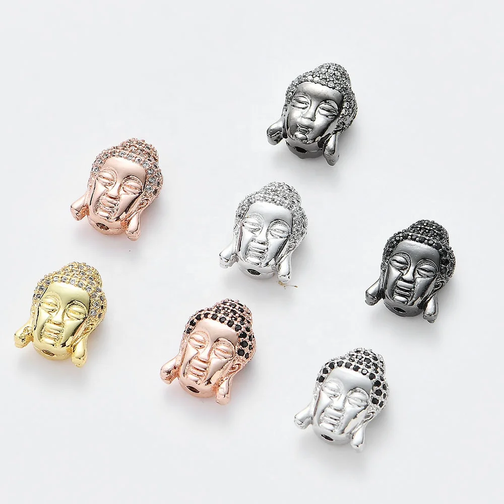 

Luxury Buddha Head Copper Metal Spacer Micro Pave Charm CZ Beads For DIY Yoga Bracelets Jewelry Making, Multi color