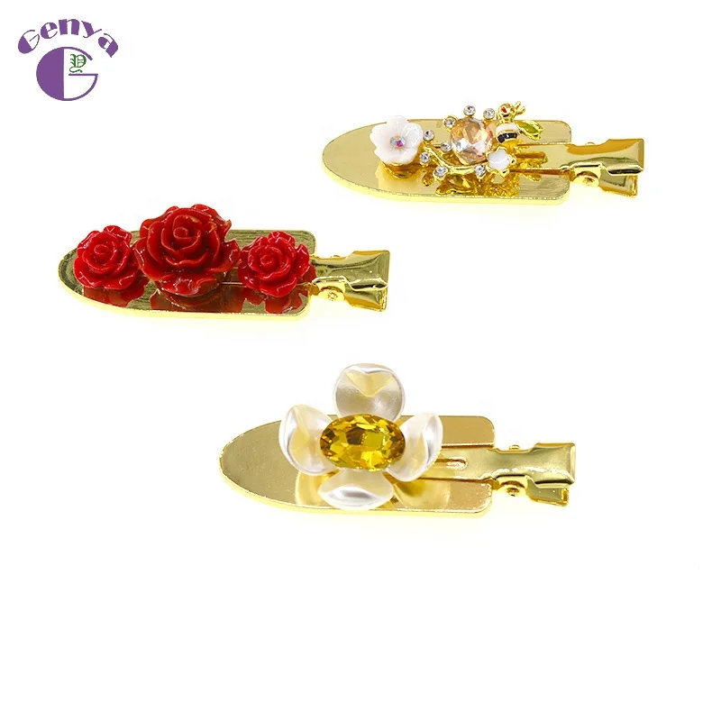 

Genya Luxurious No Bend Hair Clips Metal Rose Flower Hair Pins Clamps Curl Clips No Crease Bangs Holder Hairstyling Tool, As picture