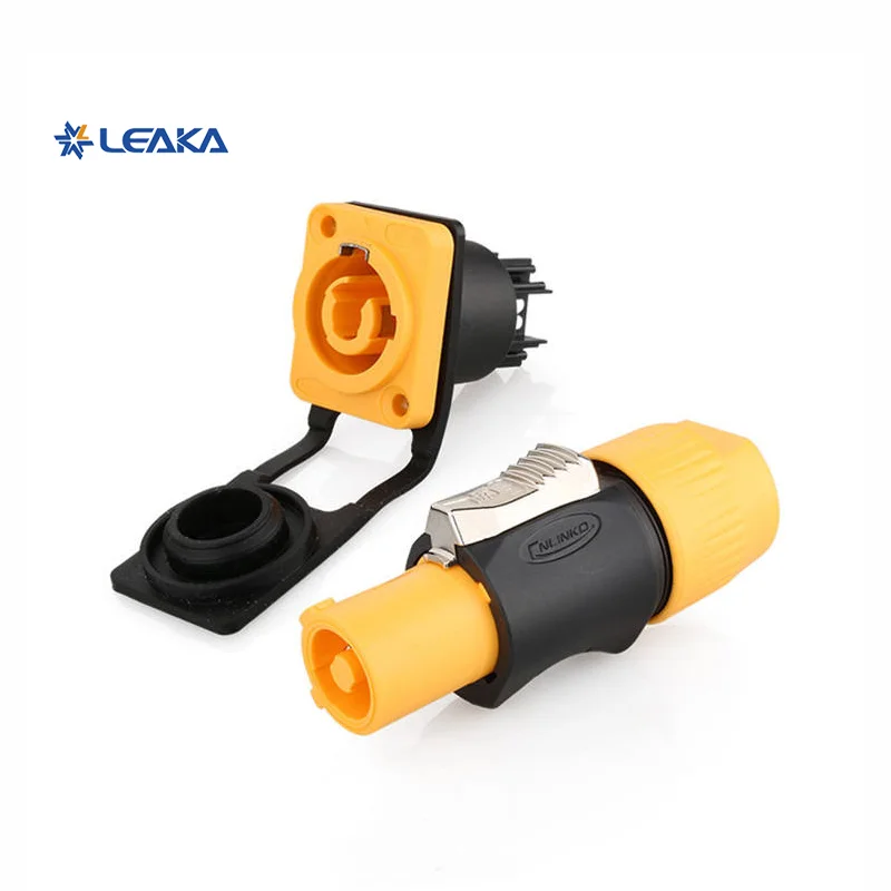 

Leaka Waterproof 3 pin powercon connector for led display panel mount led module connector with power coupler