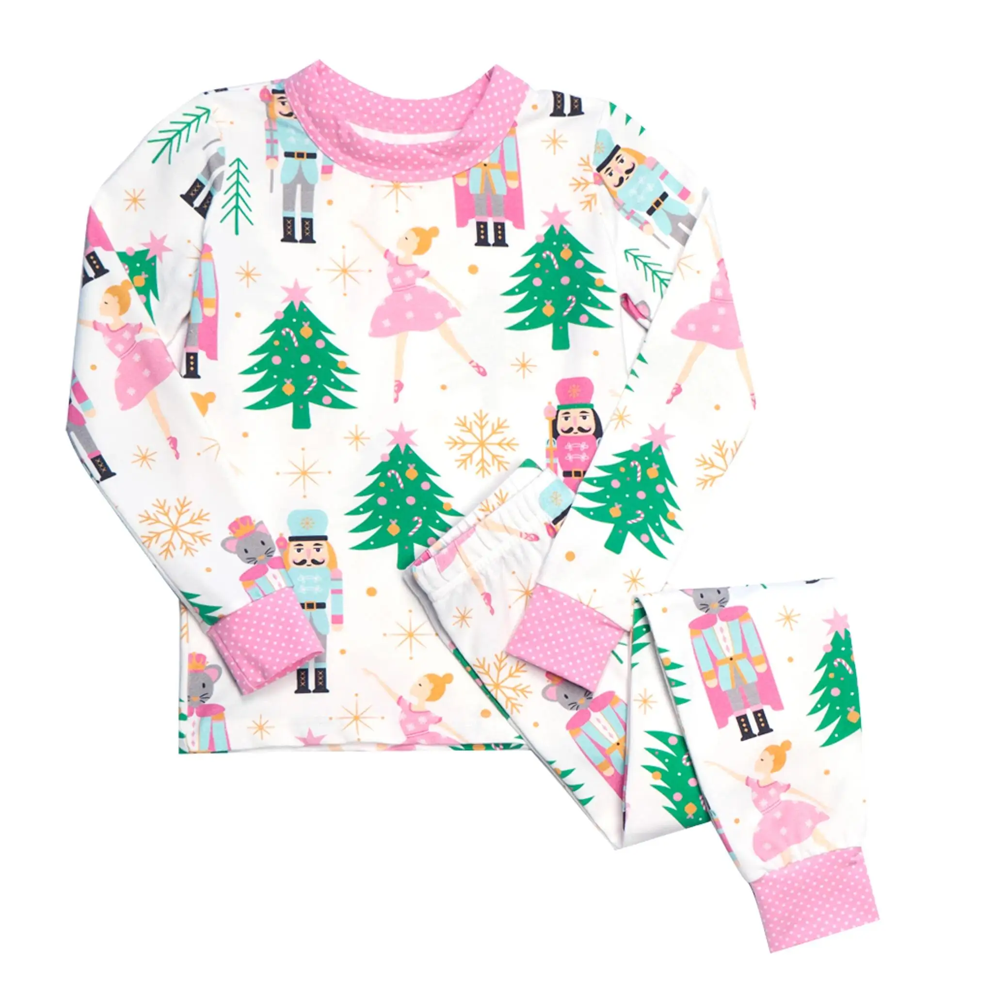 

wholesale Christmas nutcracker print pajamas girls outfits pink girls boutique clothing set