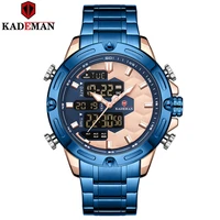

KADEMAN 9070 Luxury Men Watches Military Stainless Steel Waterproof Sports Date Week Year Digital Quartz Dual Display Watch Male