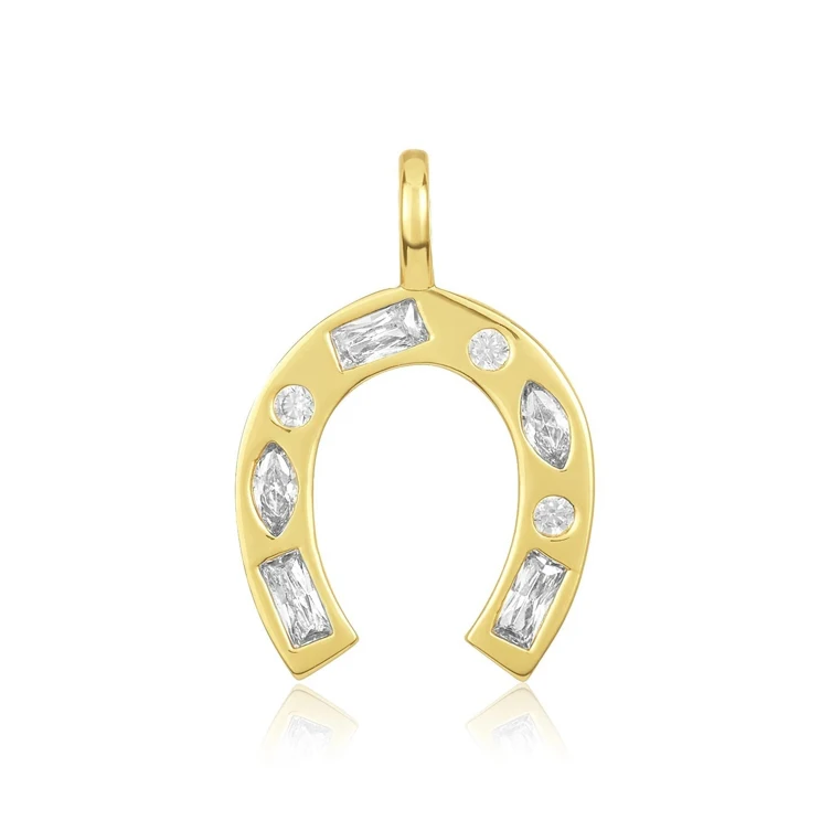 

Gemnel New design 925 silver baguette cubic zircon lucky horse shoe charm necklace pendant pave cz