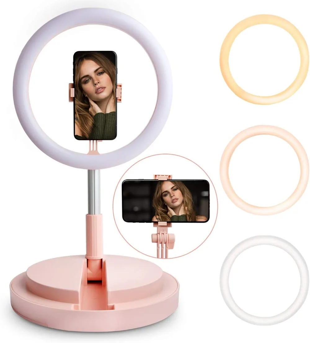 

Portable LED Dimmable Ring Light Universal Selfie Ring Folding Beauty Makeup Fill Light For Video Studio Youtube Live With Stand