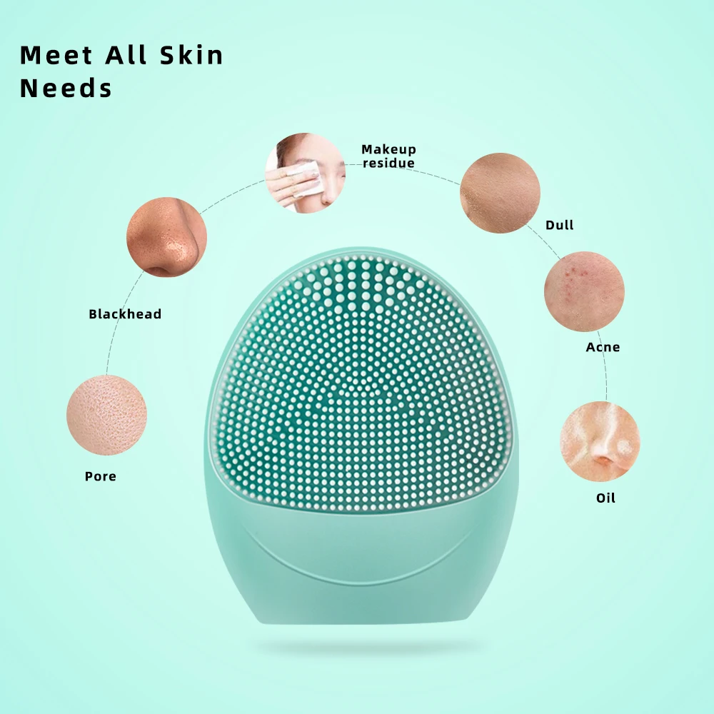 

face cleaning device makeup remove massage multifunction silicon facial machine face cleansing brush, Green/pink