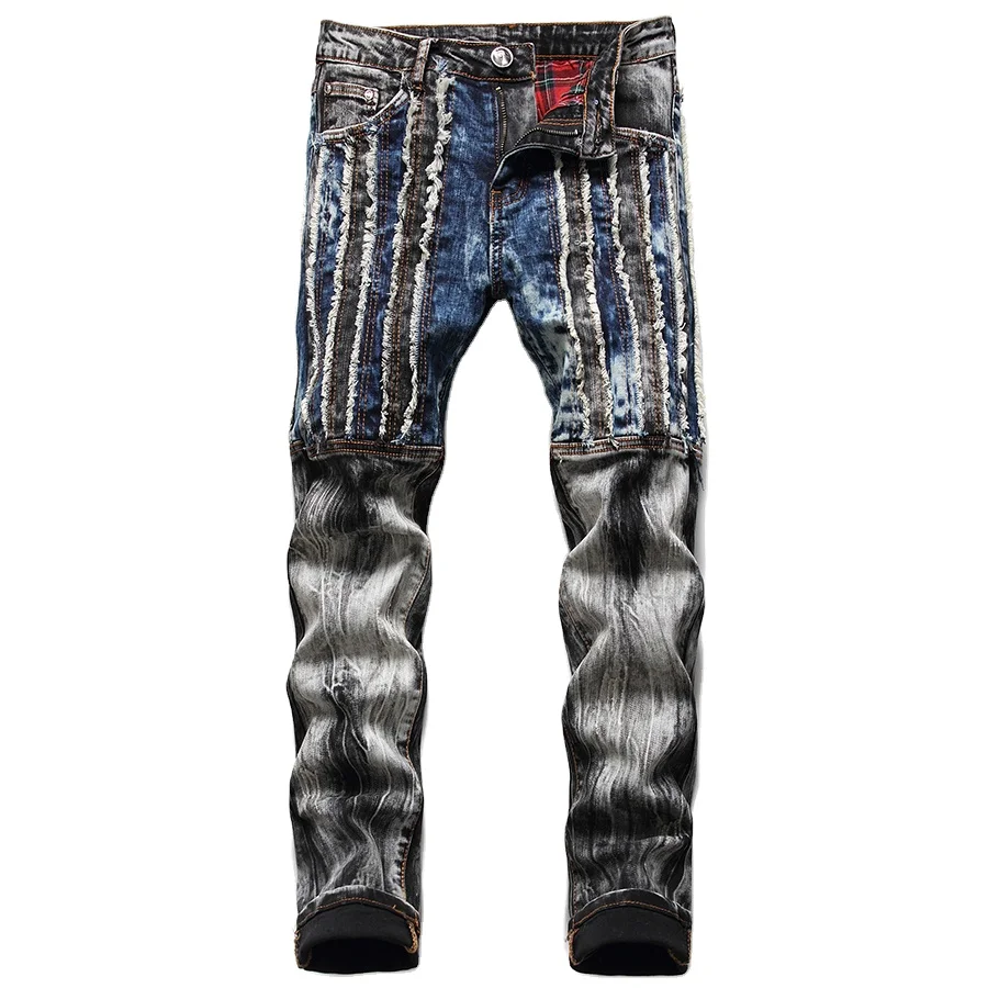 

New customized Casual hip hop skinny patchwork long jeans for men's jeans, Blue