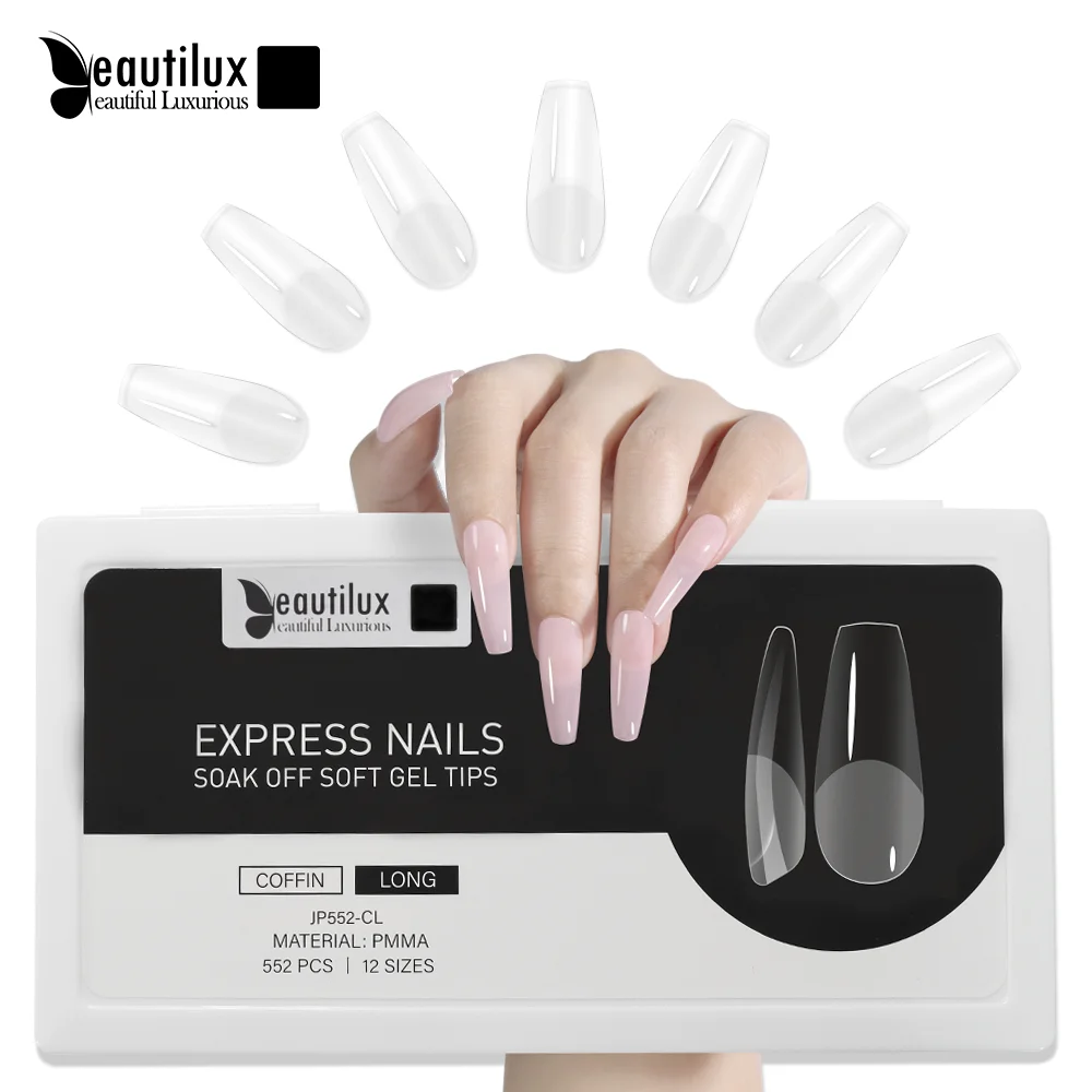

Beautilux Express Nails 552pcs/box COFFIN-LONG False Soak Off Gel Nail Tips American Capsule Full Cover Style