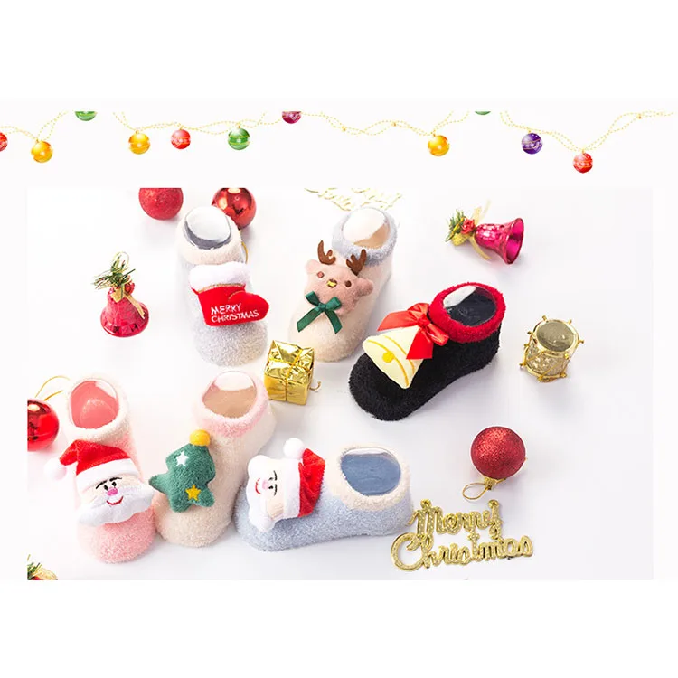 

Newborn Toddler Wwarm Rubber Anti Slip Cute Baby Floor Sock Shoes For Christmas, 12