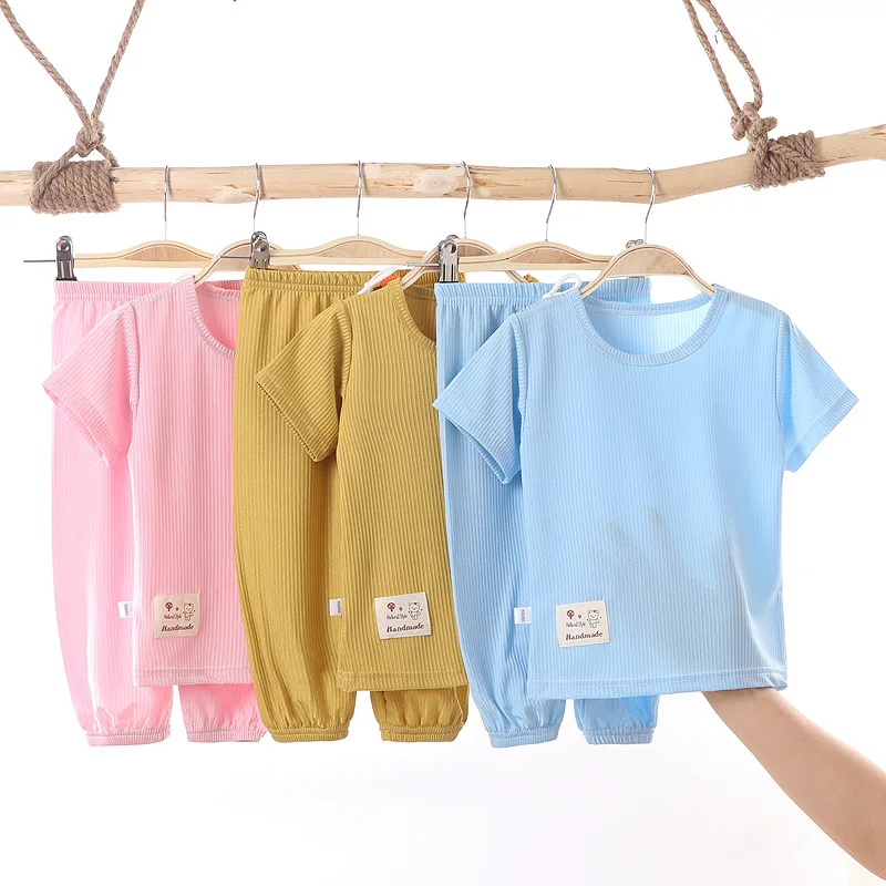 

OEM Children Solid Color Cotton Clothes Boys Cartoon Sleepwear Toddler Clothes Kids Pajamas, Multicolor