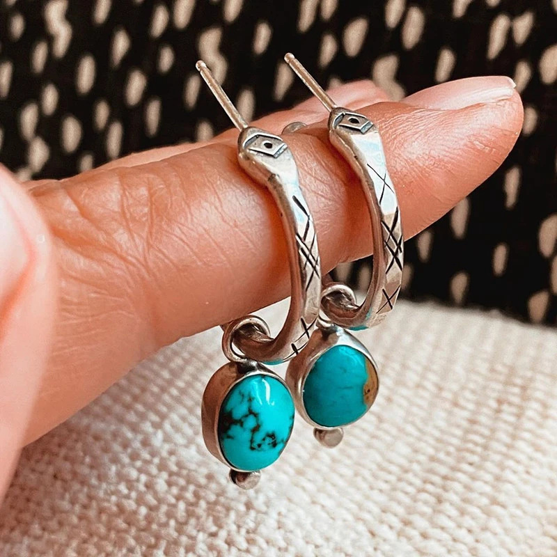 

925 silver exquisite Turquoise boho hoop Earrings for women, Customized color