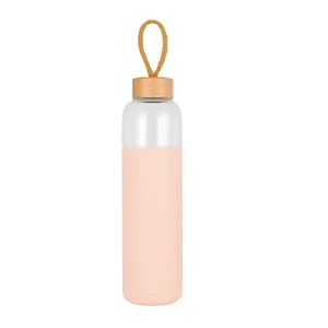 Image of Dehui Glass Water Bottle with Silicone Sleeve and Leak Proof Bamboo Lid 18oz-BPA Free