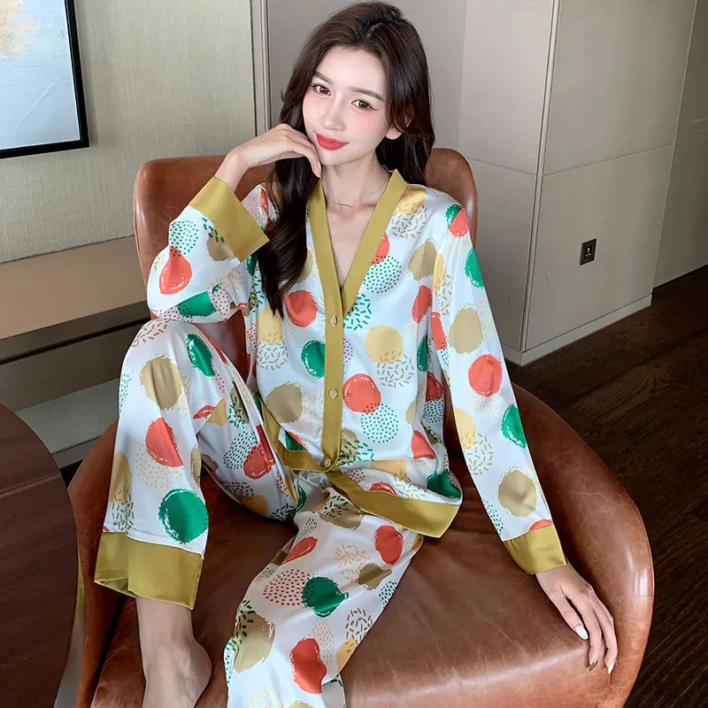 

manga larga verano chinos casal set de pijamas de mujer largo mujer pijama set for women ladies girls, Multi colors