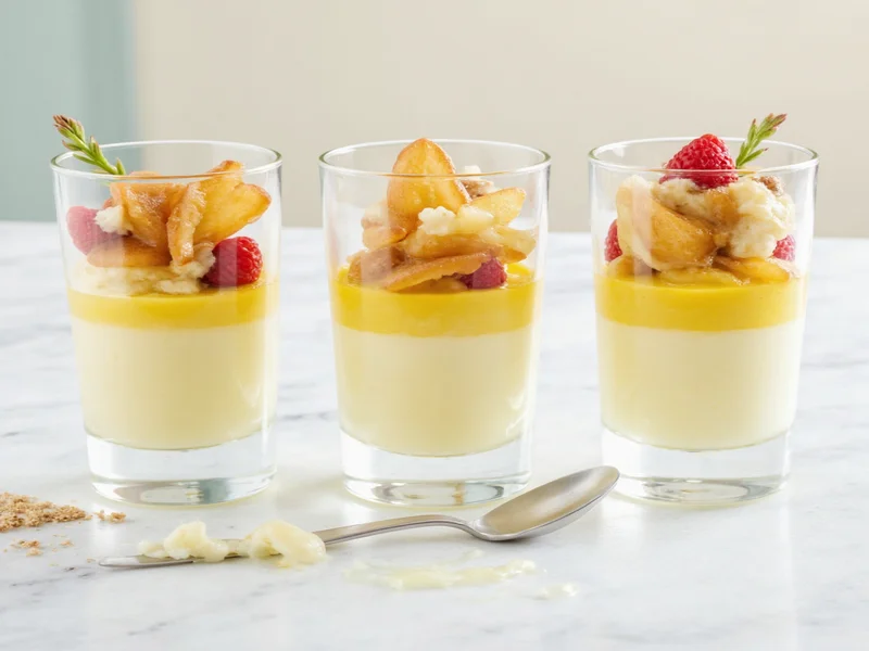 Three custard variations in dessert glasses