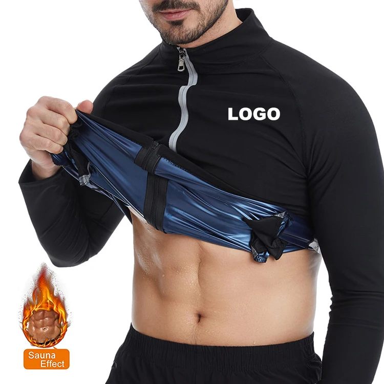 

Custom Logo Small MOQ Wholesale Speed Up Weight Loss Running Fitness Hot Sweat Slimming Men Body Shaper Sauna Suit Jacket, Blue/ silver