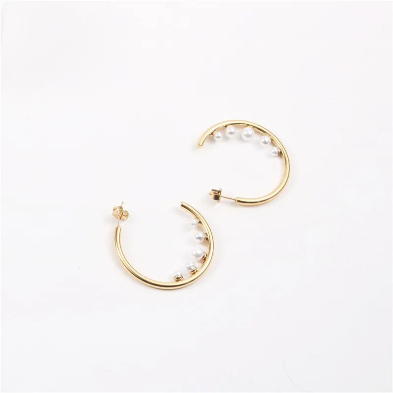 

Surgical Steel Pearl Ear Piercing Stud Earrings Gift For Women Plated Gold Designer Statement Unusual Earrings Fashion Jewelry