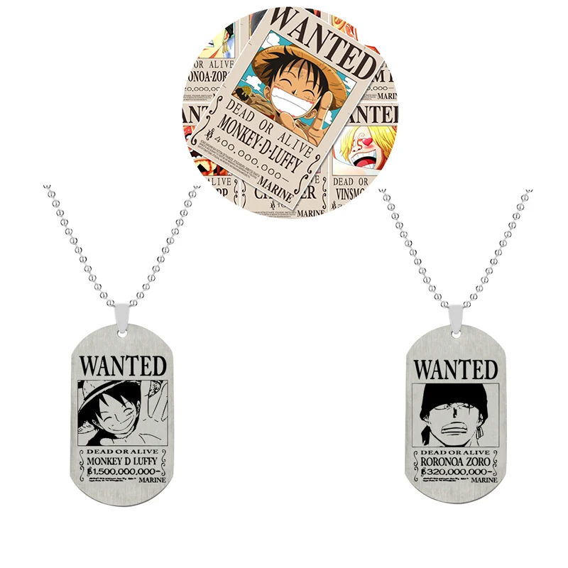 

Japan Hot Anime Figure Luffy Zoro Wanted Reward Stainless Steel Necklace for Woman Man