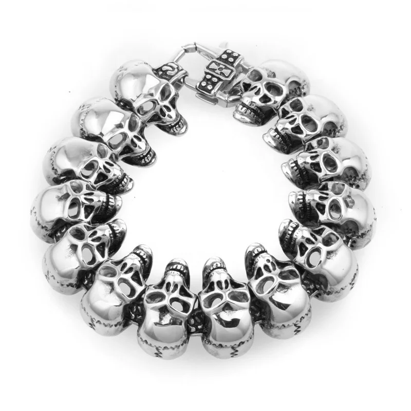

Fashion Biker Jewelry Stainless Steel Skull Hand Chain Bracelet Men, As picture