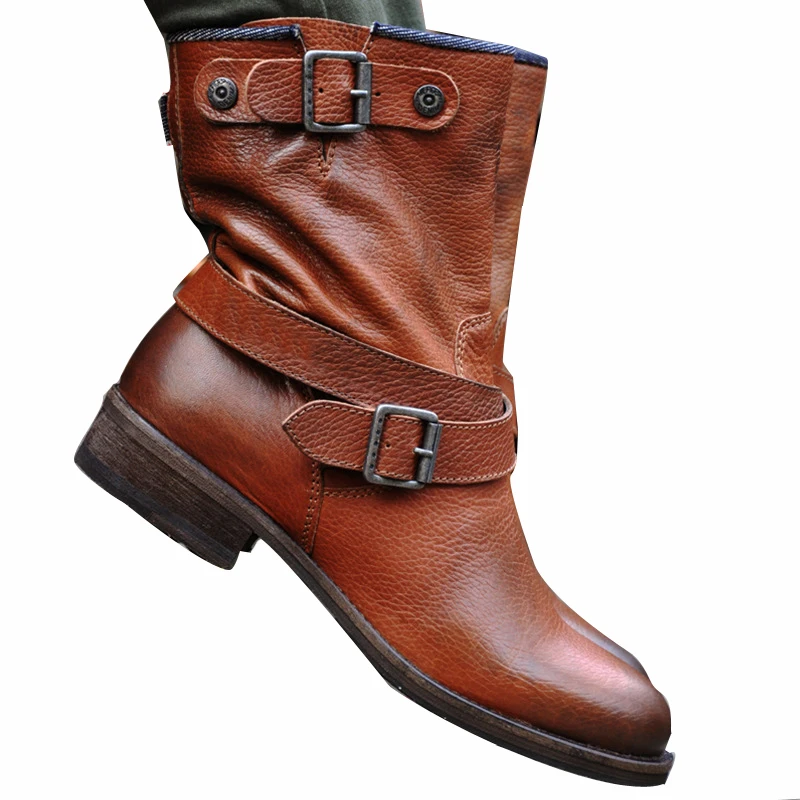 

Eur 34-43 Trendy Motorcycle Martin Boots Pu Leather Buckle Strap Female Women's Boots Plus Size Shoes