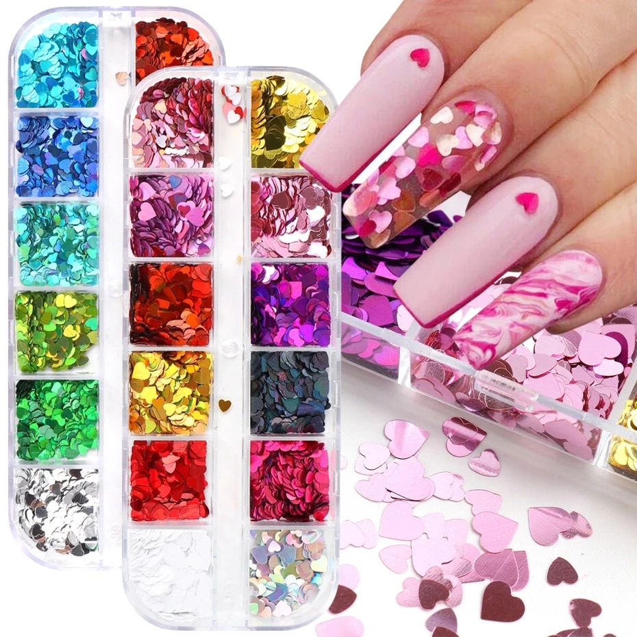 

Mix Color sticker holographic love heart Nail Sequins letter Charms Glitter 3D Flakes Art Accessories
