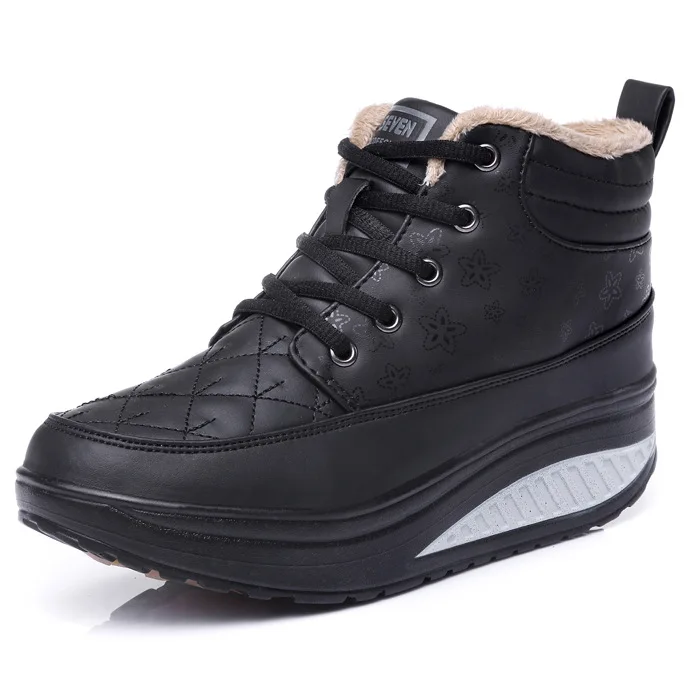 

Winter High Top Plus Velvet Hiking Shoes Warm Black Casual Plush Sneakers Sports Platform Shoes, Black,yellow