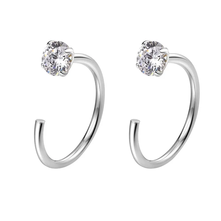 

S999 Pure Silver Diamond Four-Claw Ring Hook And Nose Ring Silver-Plated Light Luxury Women Nose Rings Studs, Picture shows