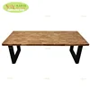 High quality solid wooden acacia dining table / finger joint acacia wood table top with metal legs