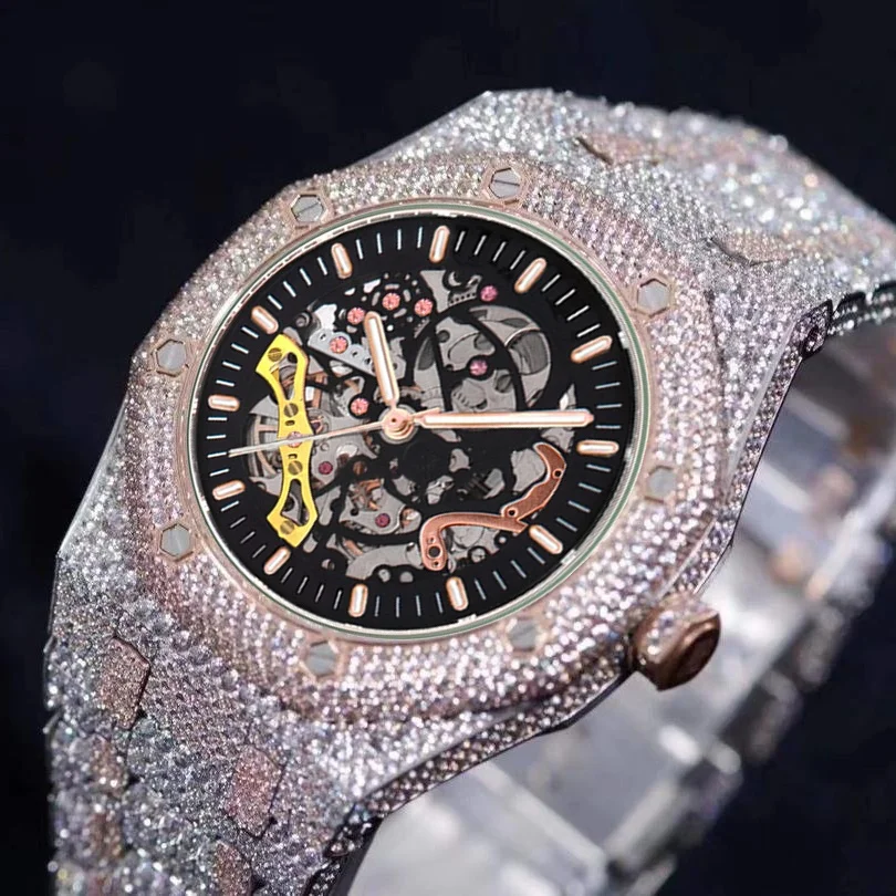 

full Iced out Luxury hip hop diamond Moissanite Watch Waterproof Automatic Mechanical