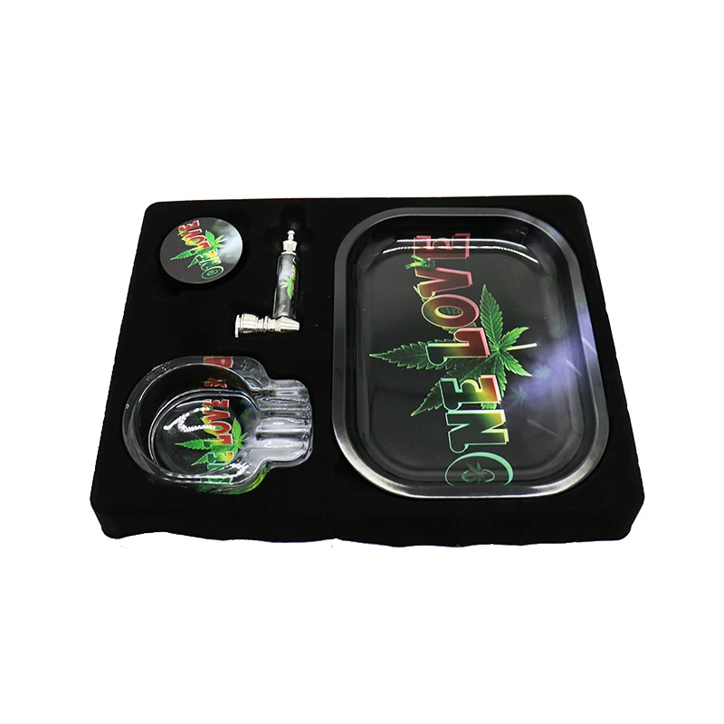 

2021 Amazon Hot Selling herb tobacco weed grinders rolling tray sets with pipe and ashtray, As customer's request