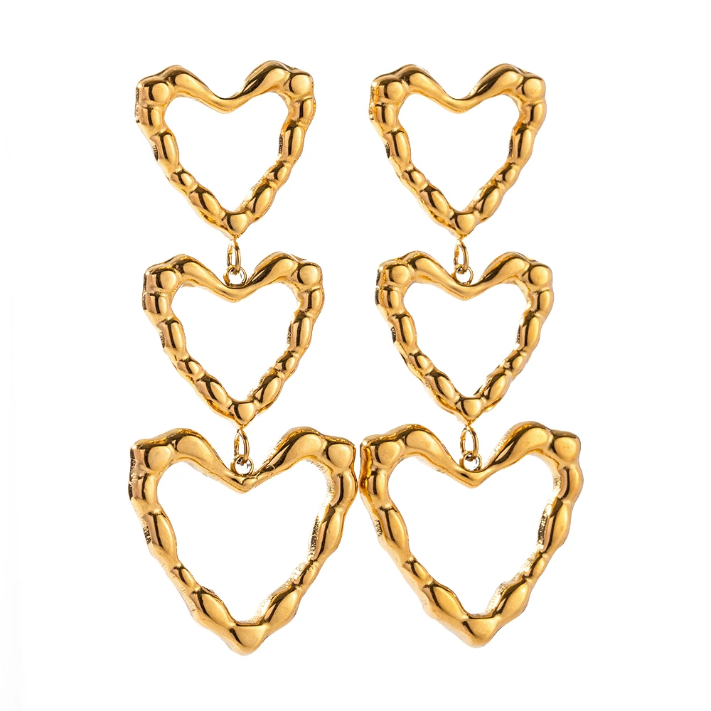 

Three Heart Hollow Drop Earring 18k PVD Gold Plated Stainless Steel Hollow Heart Shape Lava Statement Earrings For Women