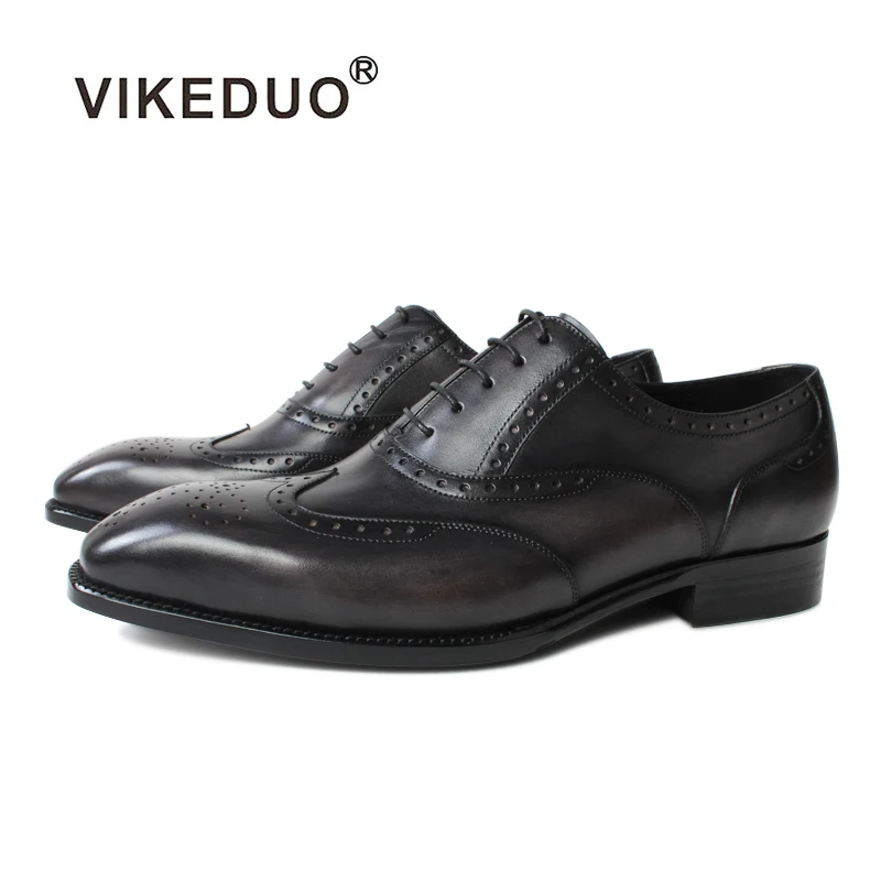 

Vikeduo Hand Made Black Grey Brogues Latest Shoe Designs British Style Men Dress Shoes Italian Leather